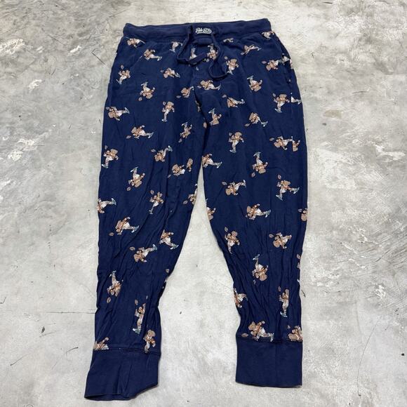 Polo Ralph Lauren Sleepwear Mens M Blue Football Bear Print Pajama Lounge Pants - Picture 1 of 7